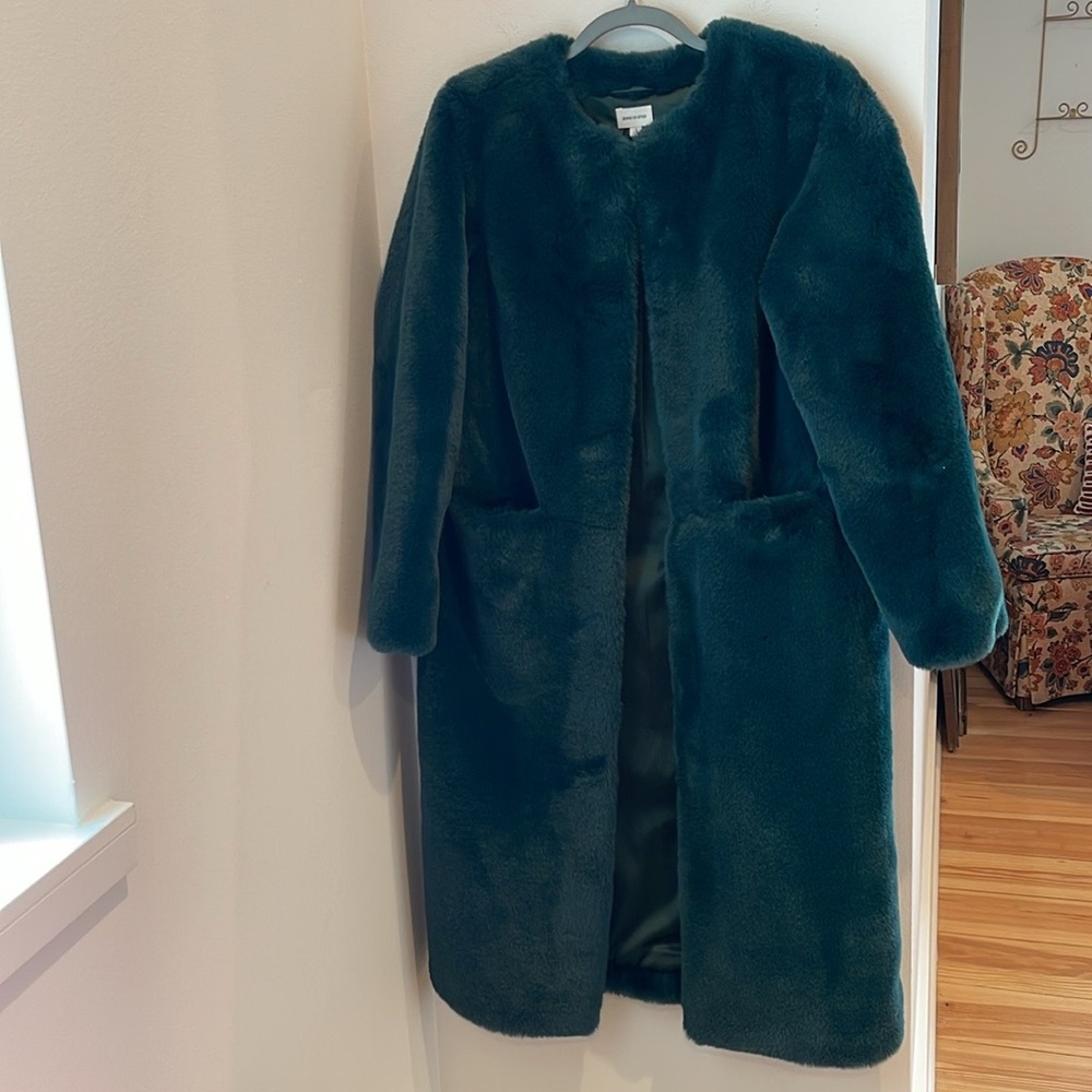 REVOLVE Song of Style teal faux fur full length coat - Picture 2 of 7